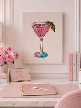 Pink Martini Rhinestone Wall Art 8x10 | Handcrafted Crystal Canvas One of a Kind